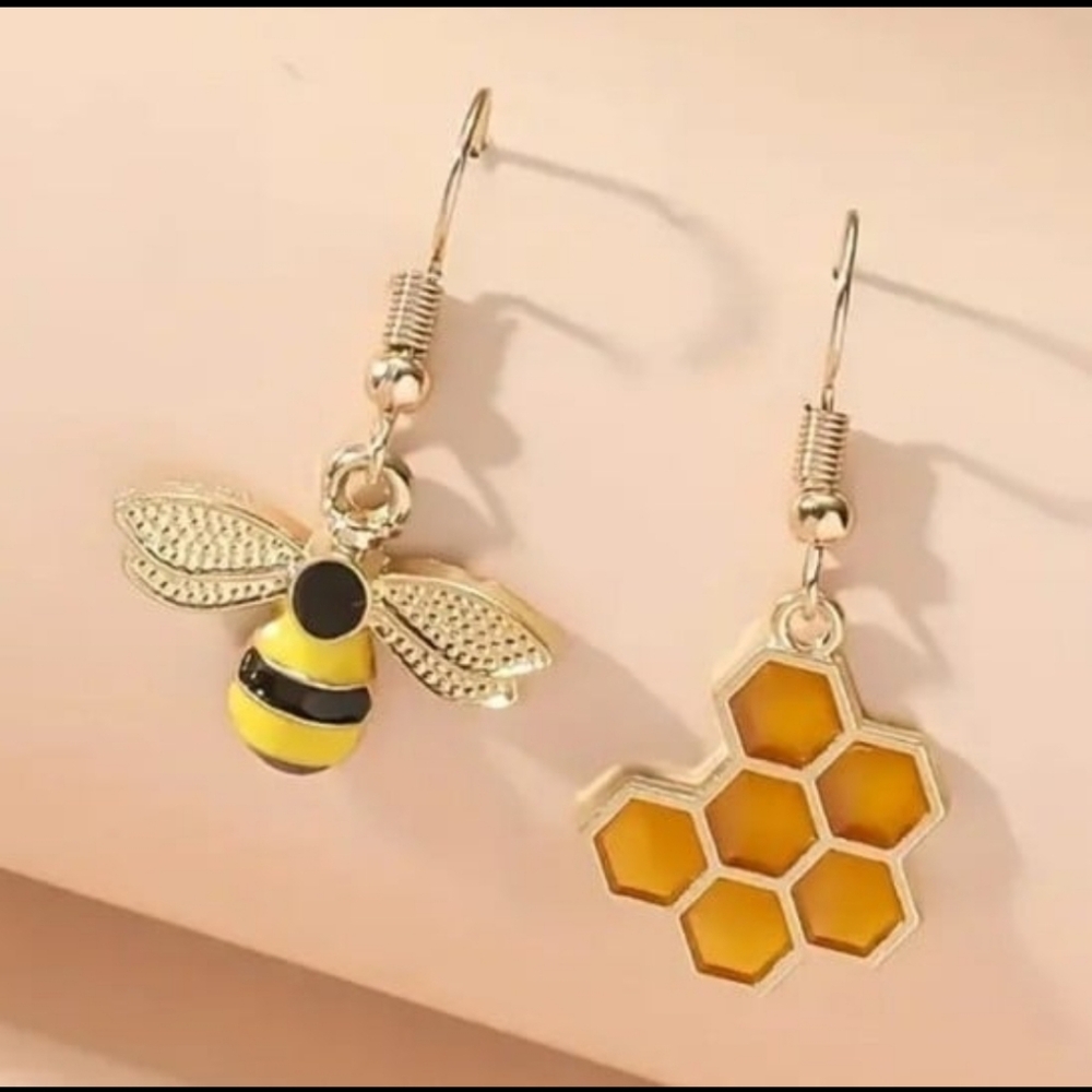 Gold and Yellow Bee and Honeycomb Earrings
